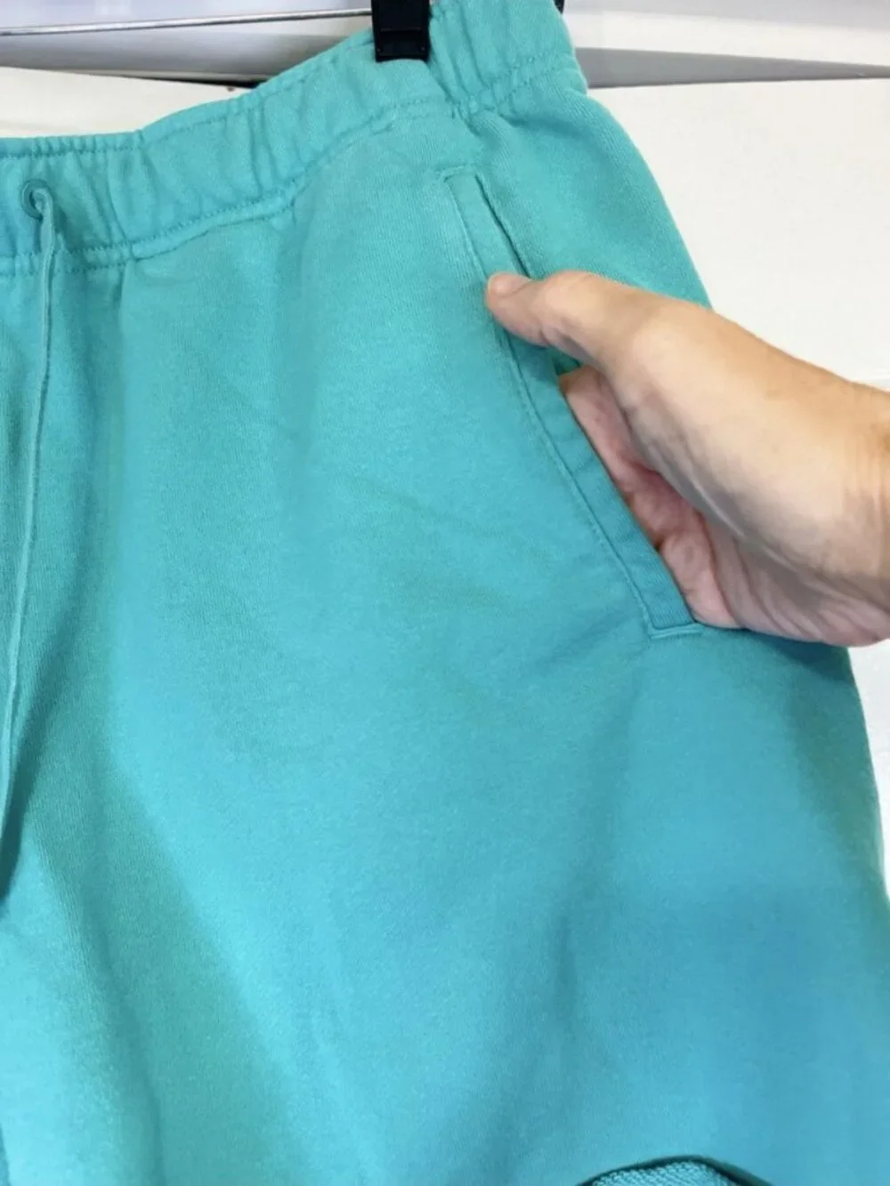 Mens Fleece Shorts Jordan Essentials Sz M Washed Teal Jumpman Logo Raw Hem Terry